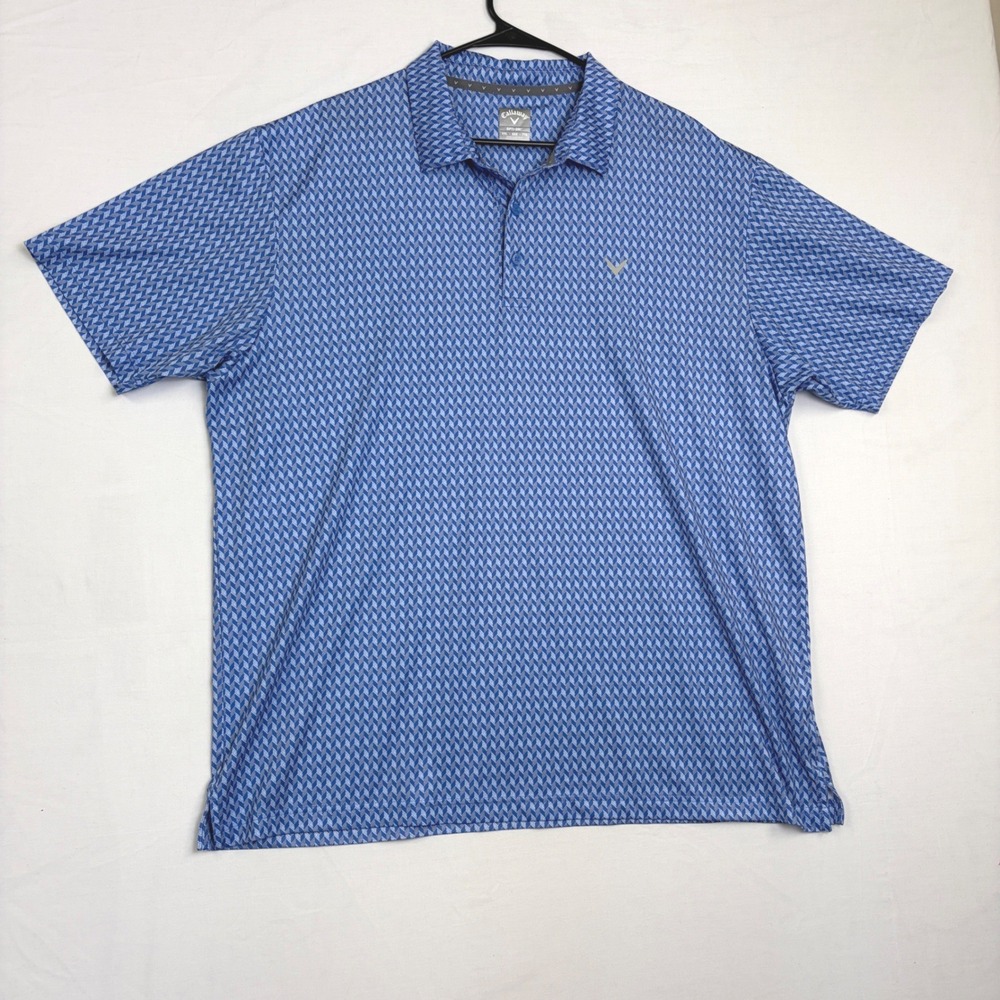 Callaway Opti-Dri Mens XXL Blue Geometric Chevron Print Golf Polo Shirt